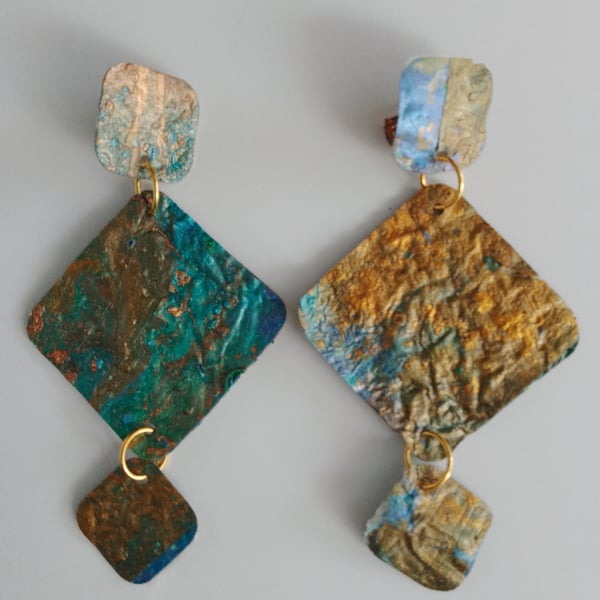 Green Blue with Gold Tinge Earrings - Extremely Lightweight!