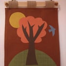 Applique Wall Hanging Made from Reclaimed Fabric Art Handmade Orange Tree 