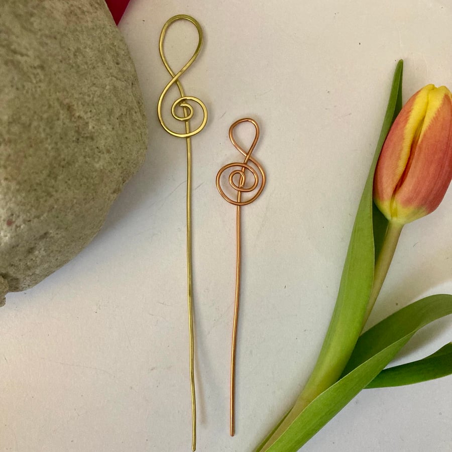 Hair Pins - Pair of Beautiful Solid Tarnish Resistant Brass And Copper Pins