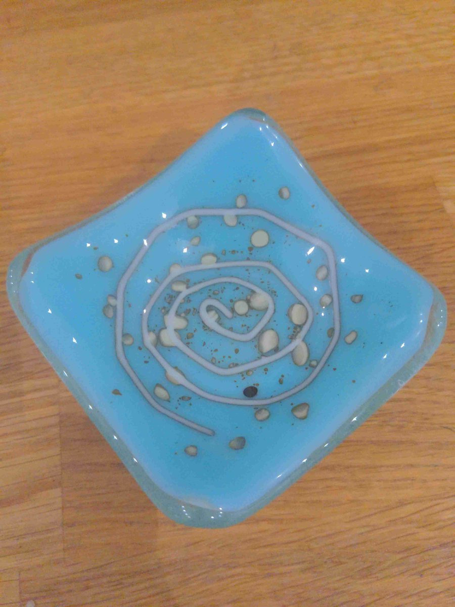 Fused glass mini dish 7.5cm Blue & White
