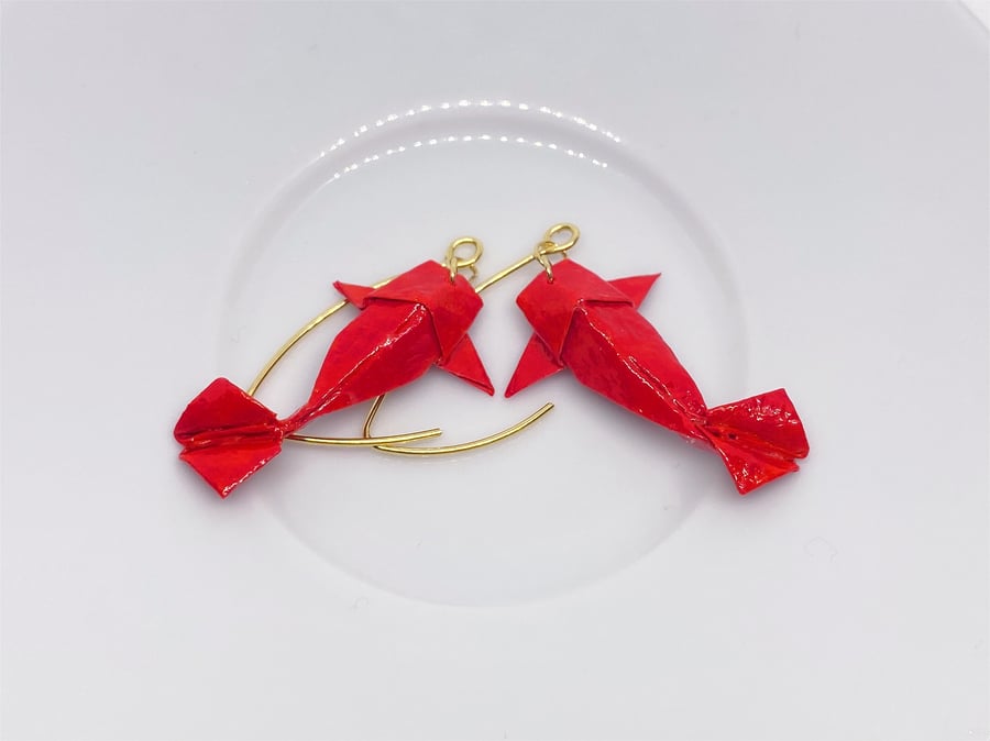 Origami Koi Fish Earrings, Carp Earrings, Origami Fish Earrings, Fish Earrings
