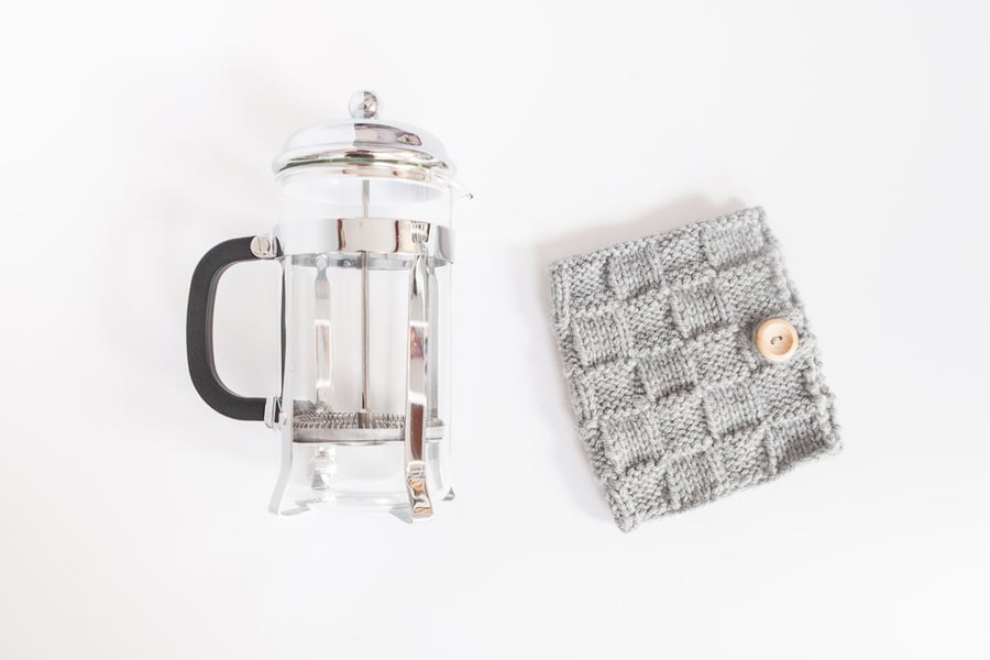 Light grey coffee cosy - Cafetiere cosy - Coffee jug warmer - French press cover