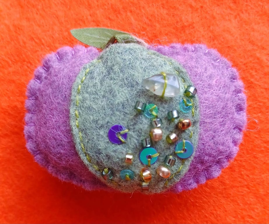 Handmade Felt Pumpkin Brooch Lilac and Green