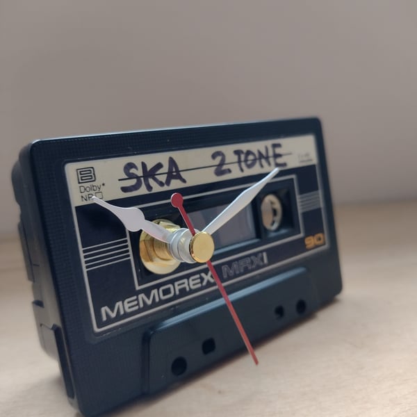 Desk Clock upcycled from Vintage Cassette Tape, SKA Music Gift