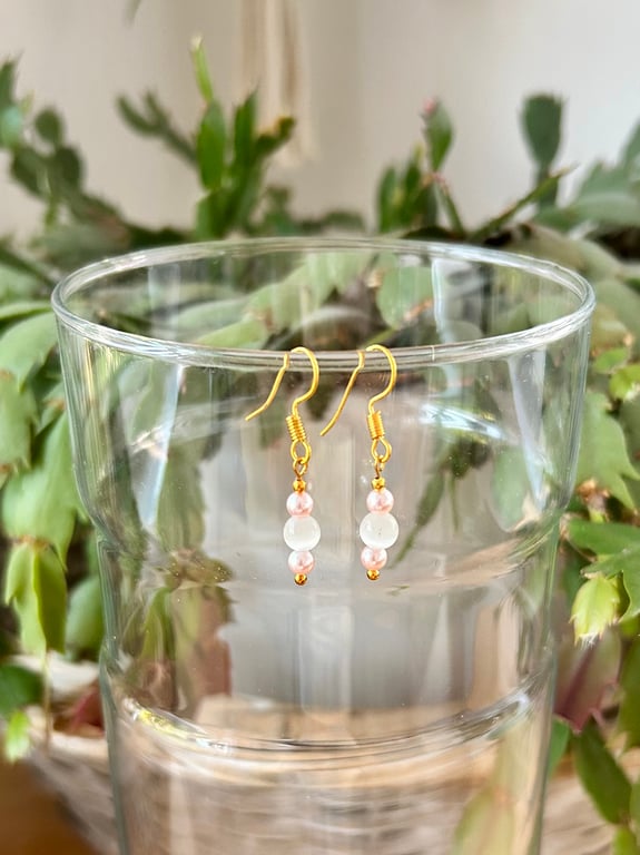 White Opal & Swarovski pearls earrings - October birthstone