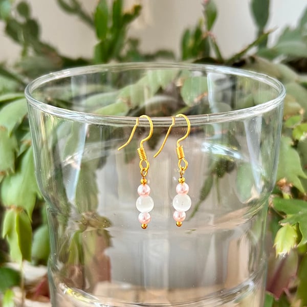 White Opal & Swarovski pearls earrings - October birthstone