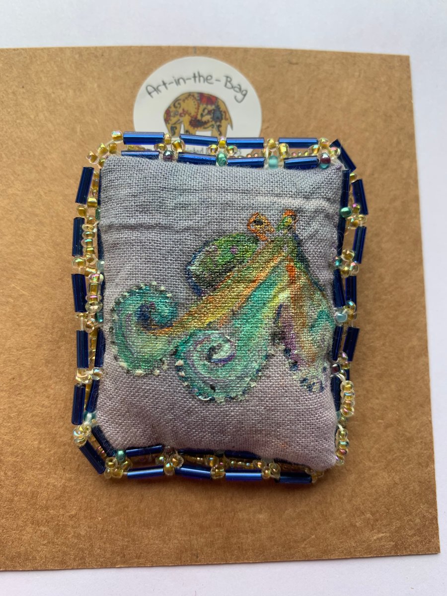 Handmade and hand painted fabric pin brooches with Octopus design 
