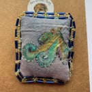 Handmade and hand painted fabric pin brooches with Octopus design 