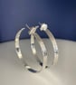 Silver Hoop Earrings - Sterling Silver 4mm Wide Hammered-Sparkly - Sizes 25-60mm - Image 3