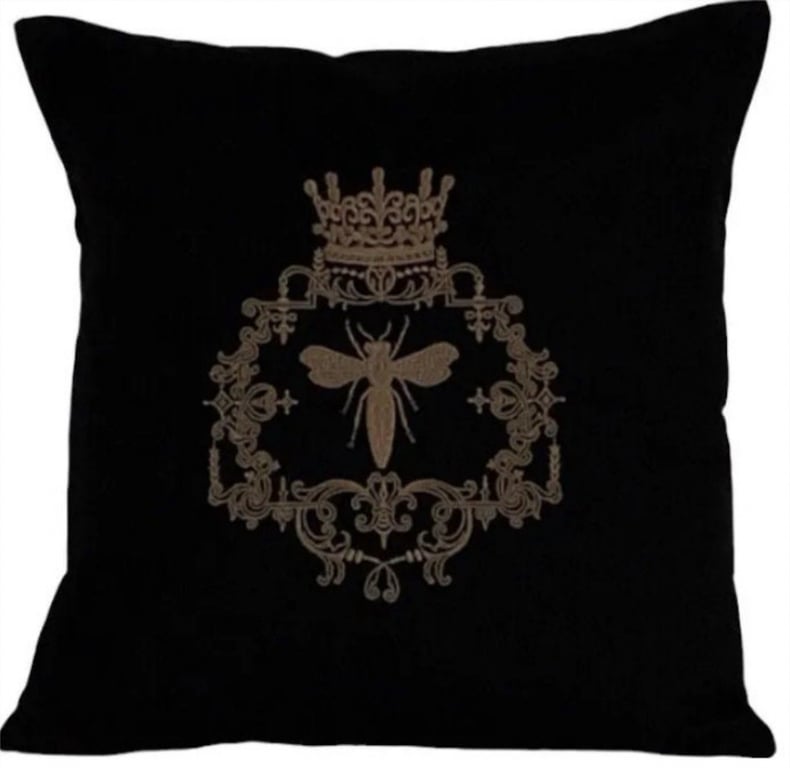 Rose Gold Queen Bee Embroidered Cushion Cover BLACK 
