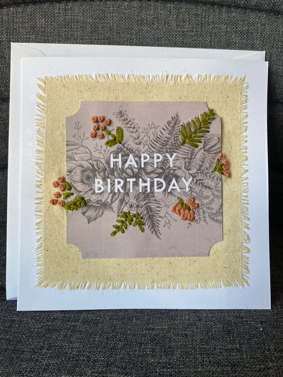 Handmade Embroidered Birthday Card 