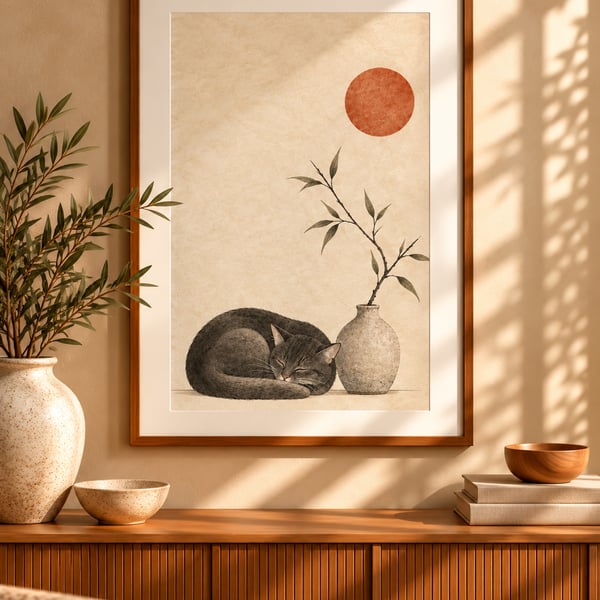 Sleeping Cat Under The Rising Sun Wall Art (Physical Print)