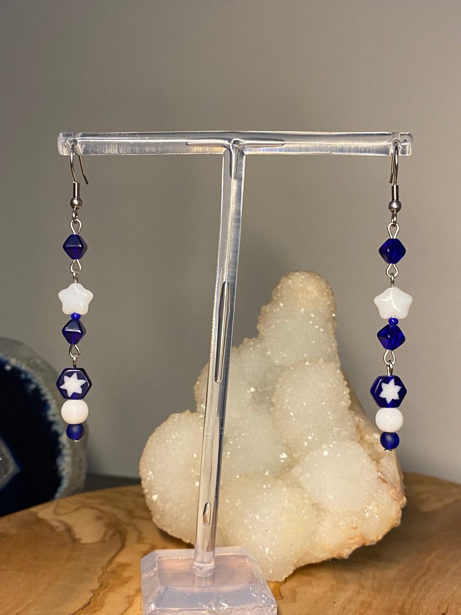 Mollie - Blue & White Star Earrings 