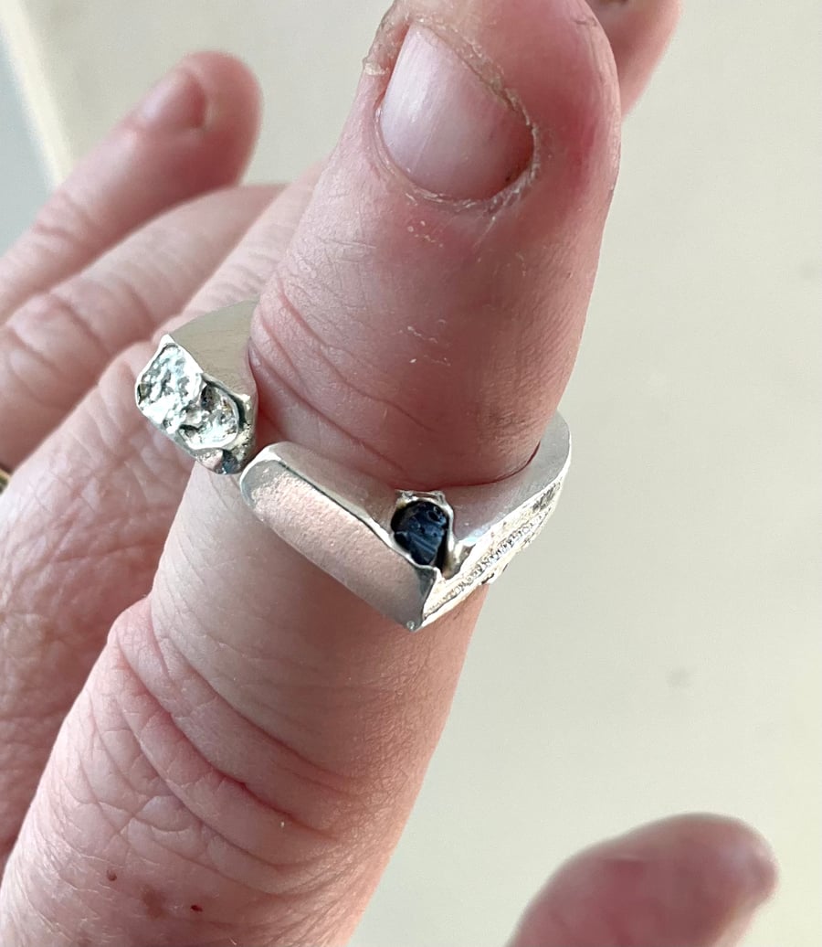 Sterling Silver Ring With Raw Sapphire (size ‘O’)