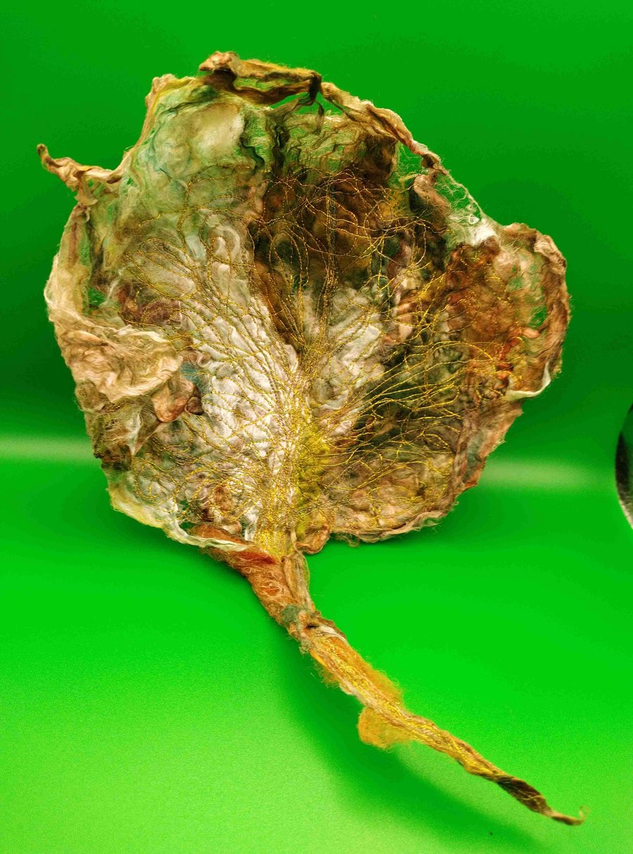 Silk and gold stitched leaf sculpture 