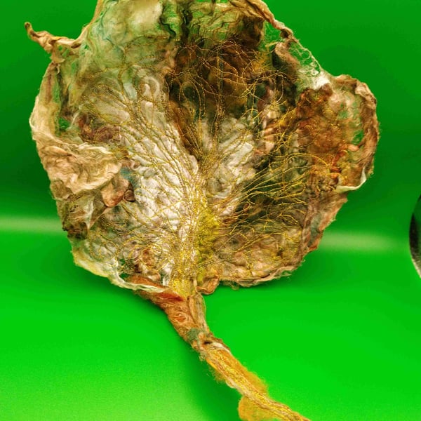 Silk and gold stitched leaf sculpture 