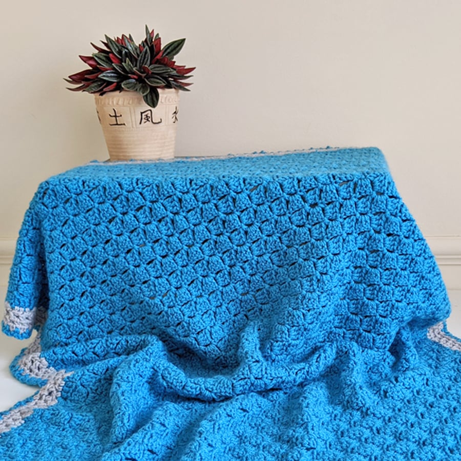 Baby Blanket - Super Soft - Teal Blue & Silver - 89cm x 71cm