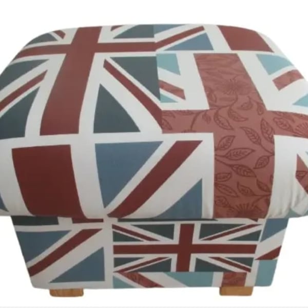 Storage Footstool Fryetts Union Jack Fabric British UK Flag Pouffe Red Blue 
