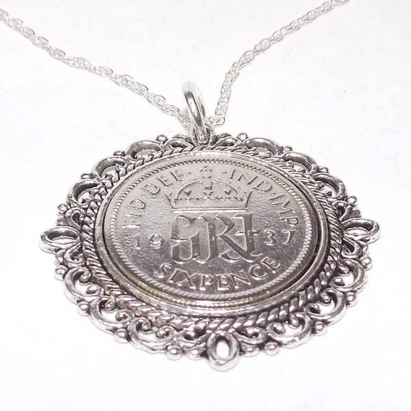Fancy Pendant 1937 Lucky sixpence 87th Birthday plus a Sterling Silver 20in Ch