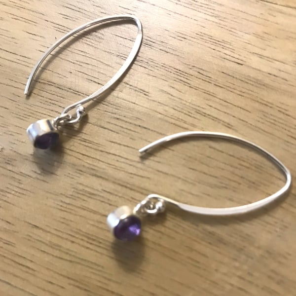 February Birthstone - Amethyst Sterling SIlver Drop Earrings