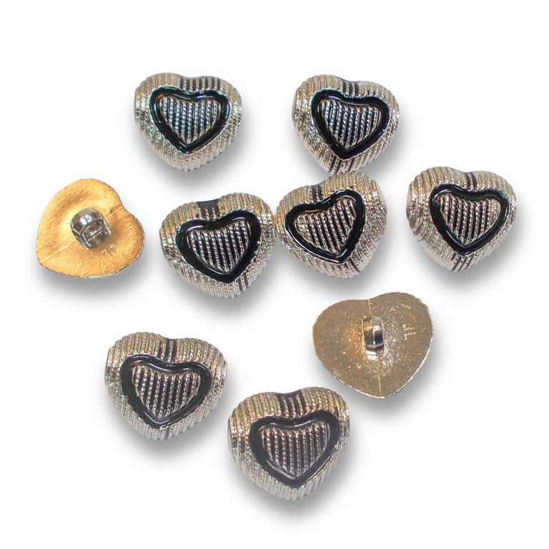 Gunmetal and black heart shaped shank buttons. 22mm approximately  Pack of 9