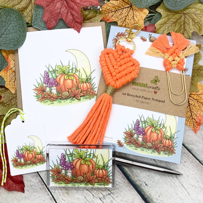 Autumn Moon Collection Gift Set - Card, Tag, Notepad, Macrame Keyring, Bookmark