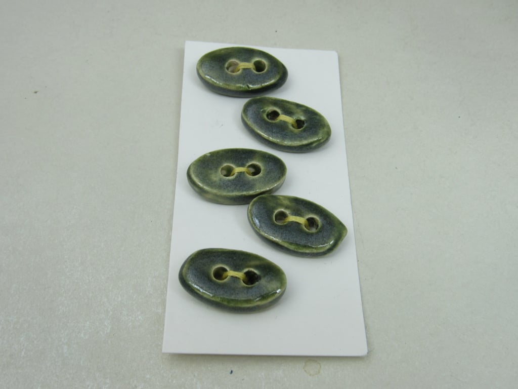 5 Small Oval Forest Green Ceramic Buttons