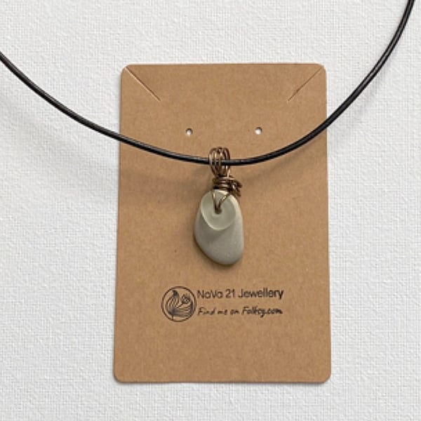 SOLD- Drilled Beach Pottery Seaglass Necklace REF:DPSG240223