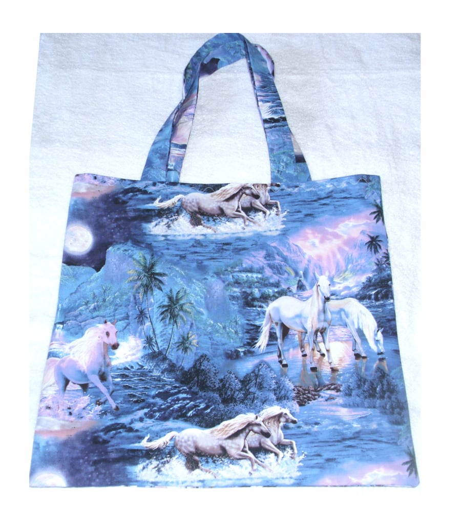 White horses in the magical moonlight shopping bag, Tote bag