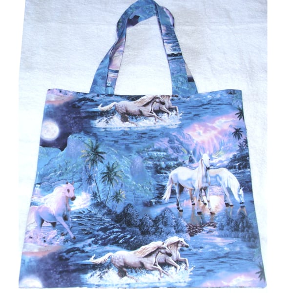 White horses in the magical moonlight shopping bag, Tote bag