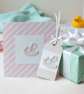 Handmade Pearl shimmer Pink baby card with matching gift tag - Image 1