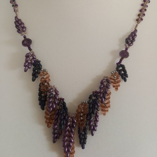 Hand beaded necklace with St Petersburg chain