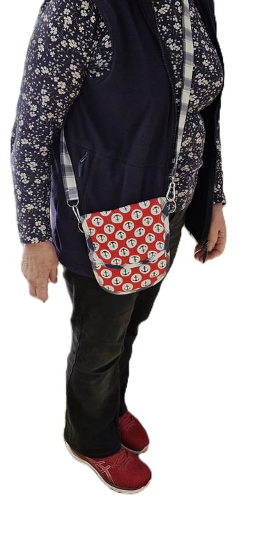 Anchor patterned fabric crossbody bag with long strap ideal for holiday items