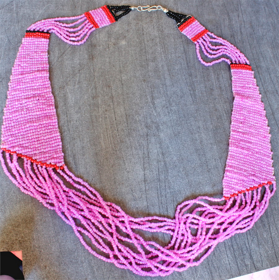  Bead Necklace - Handmade Loom Woven Necklace - Totally Pink