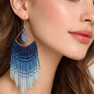 Ombre Handmade beaded Earrings with Tassel and Moon charm