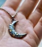 Moon Crescent Pendant Sterling Silver Pendant with 24k Yellow Gold Leaves 