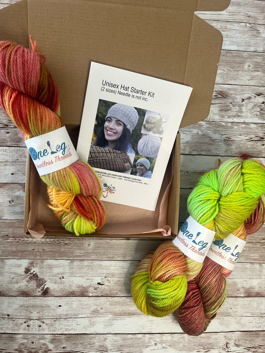 Hat knitting kit with one skein of hand dyed yarn
