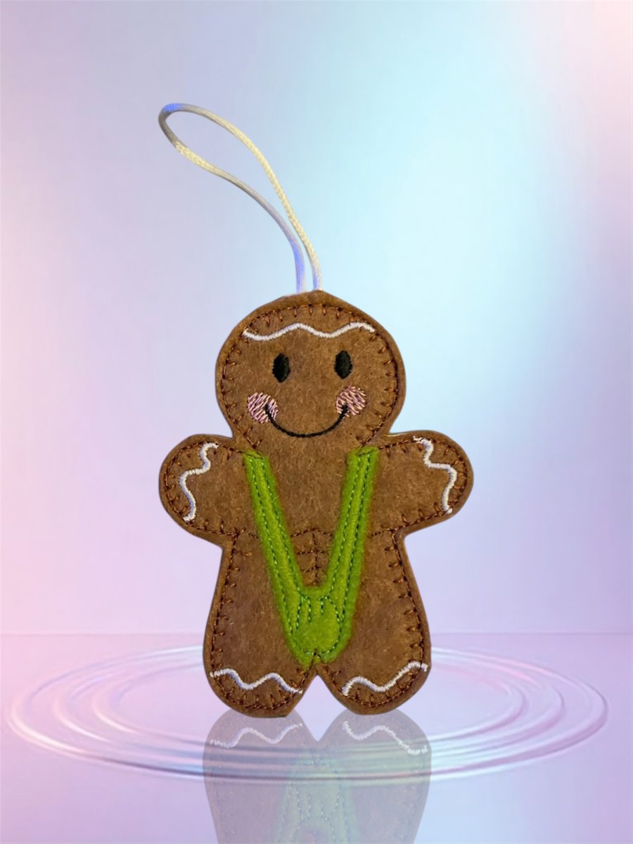 Mankini wearing Gingerbread man Embroidered Hanging Keepsake