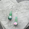Green and Pink Agate Dangle Earrings