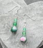 Green and Pink Agate Dangle Earrings - Image 1