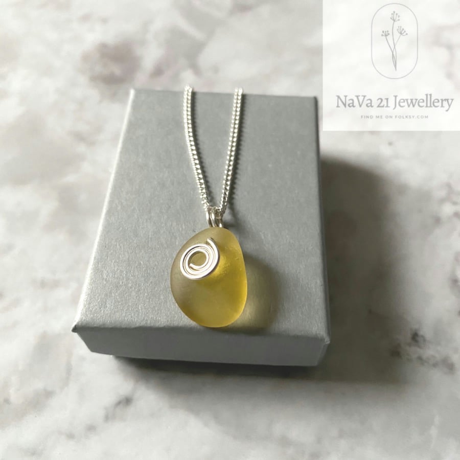 Yellow Seaglass wire wrapped pendant REF:YSWWP01- SOLD