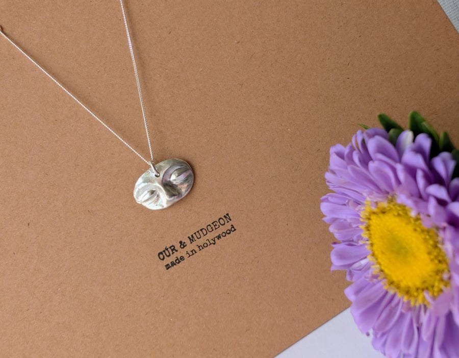.999 Handcrafted Fine Silver Face Pendant Necklace, Sculpted Artisan Jewellery