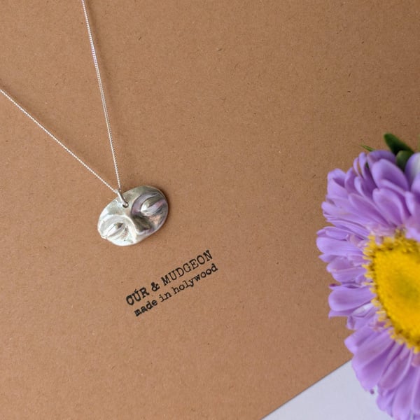 .999 Handcrafted Fine Silver Face Pendant Necklace, Sculpted Artisan Jewellery