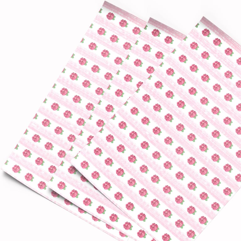 Hand Drawn Pink Rose & Stripe Adhesive Wallpaper, 1 12th Scale Dolls House A4 