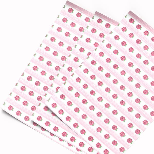 Hand Drawn Pink Rose & Stripe Adhesive Wallpaper, 1 12th Scale Dolls House A4 