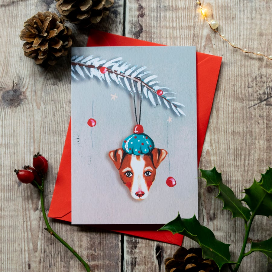 Jack Russell festive greeting note card, A6