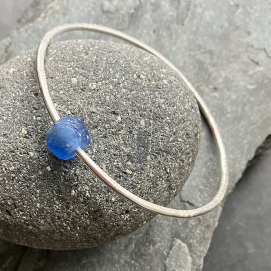 Sterling Silver Bangle with Recycled Glass Bead