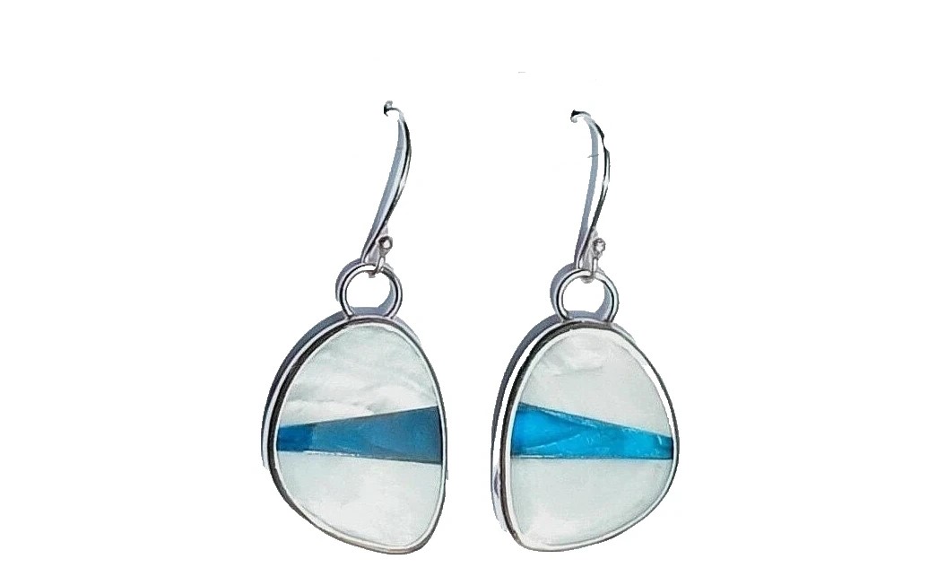 Labradorite Mother of Pearl Earrings Fine Silver Jewellery Gift Gemstone Doublet