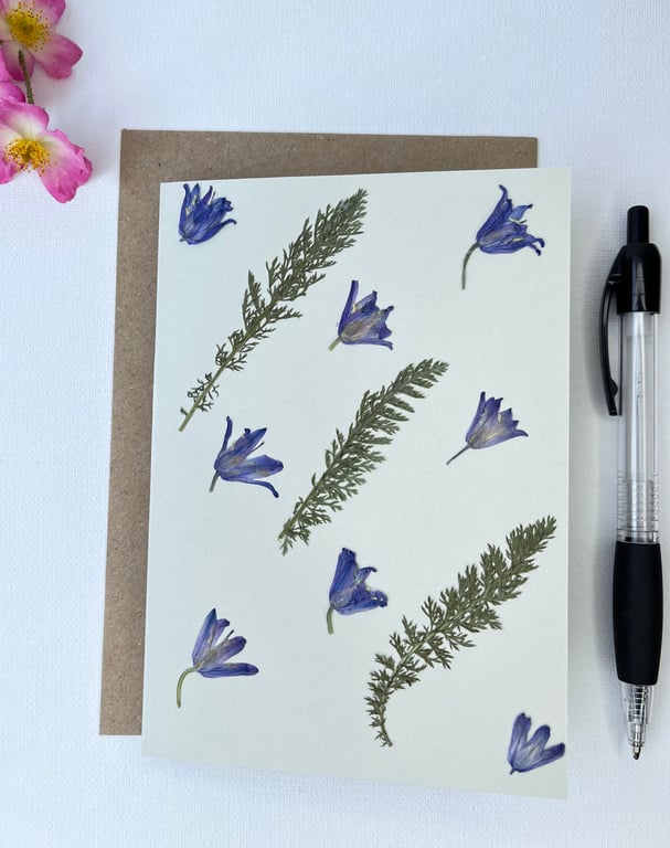 Handmade Real Pressed Flower Card, Bluebells, Greeting Card 