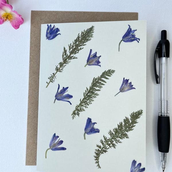 Handmade Real Pressed Flower Card, Bluebells, Greeting Card 